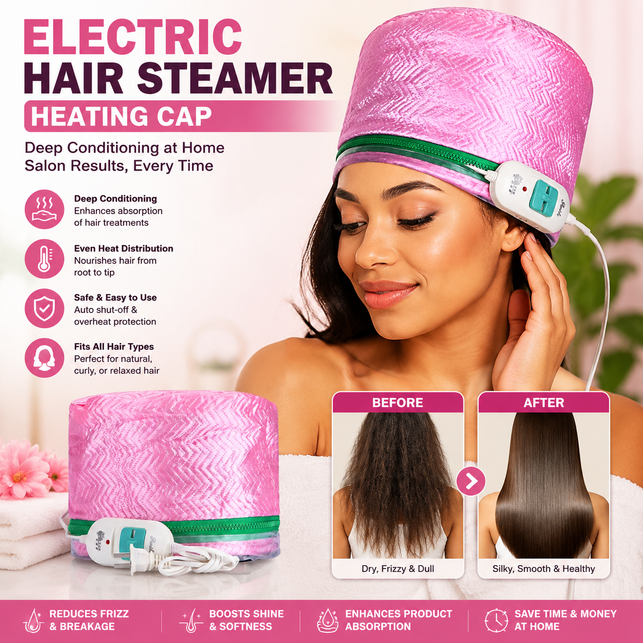 Electric Hair Steamer Heating Cap for Deep Conditioning