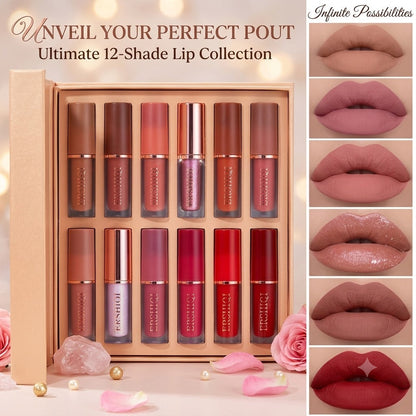 12 Color Lip Gloss Set Matte & Pearl Finish