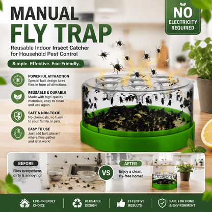 Manual Fly Trap Reusable Indoor Insect Catcher for Household Pest Control