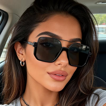 Retro Square Rimless Vintage Double Bridge Half Frame Sunglasses