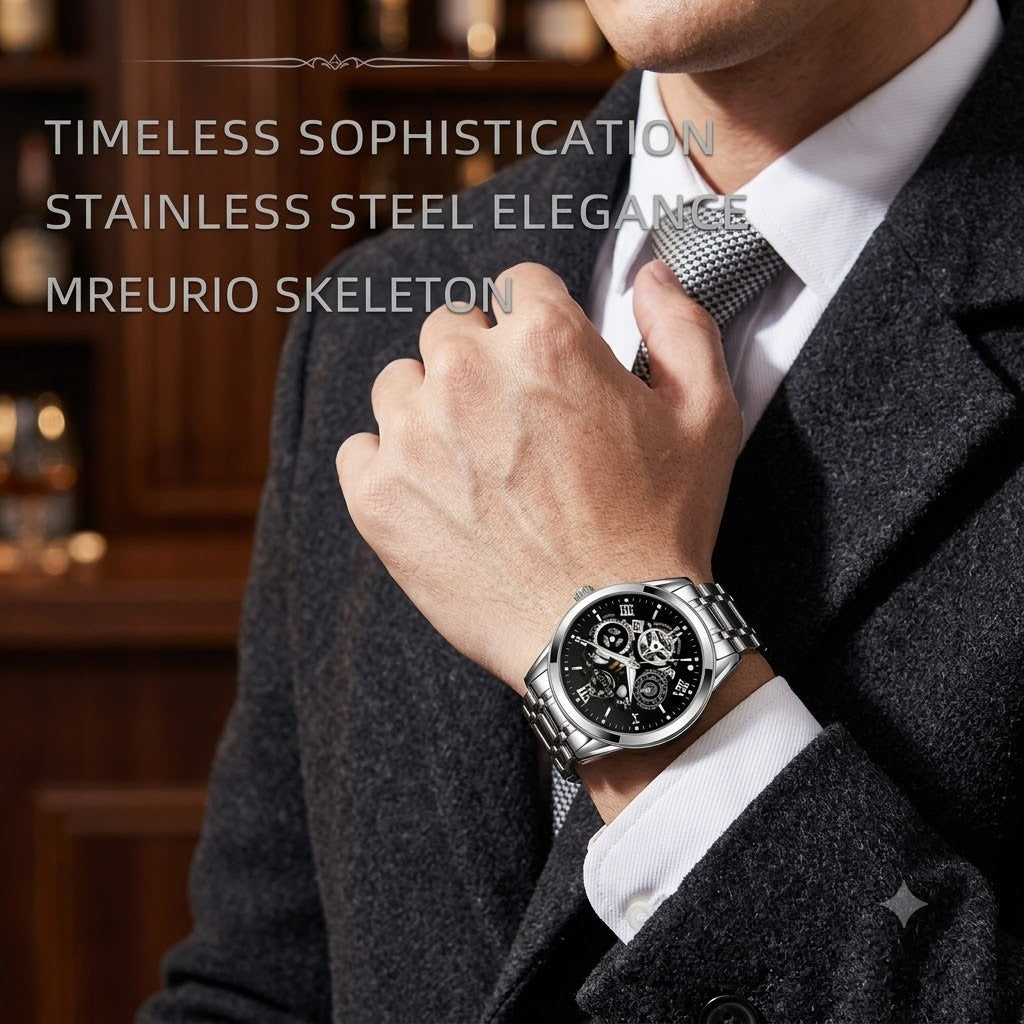 Classic Roman Numeral Men's Quartz Watch Stainless Steel Wristwatch