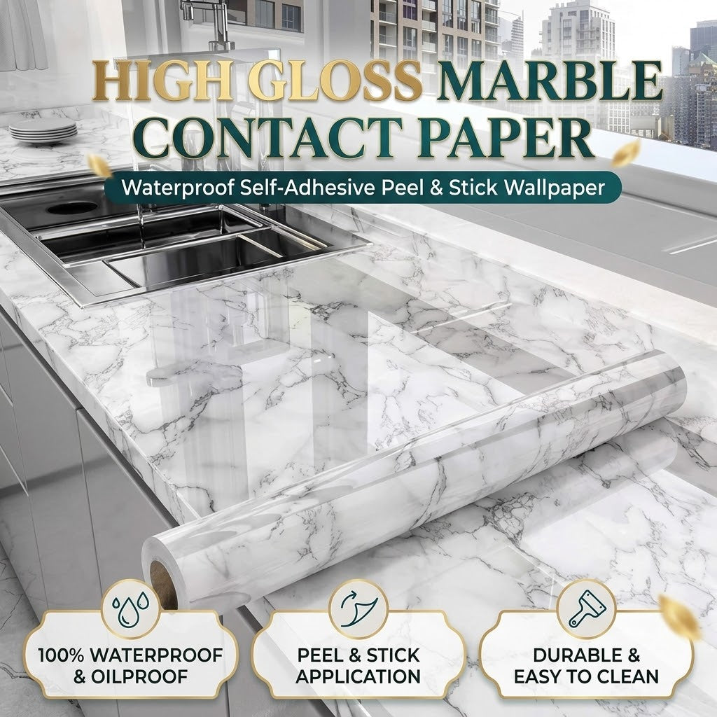 High Gloss Marble Contact Paper Peel & Stick Wallpaper