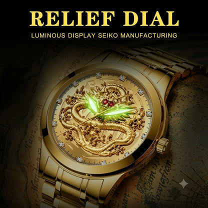 Luxury Golden Dragon Quartz Watch Waterproof Stainless Steel Dial