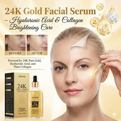 24K Gold Facial Serum – Hyaluronic Acid & Collagen Brightening Care