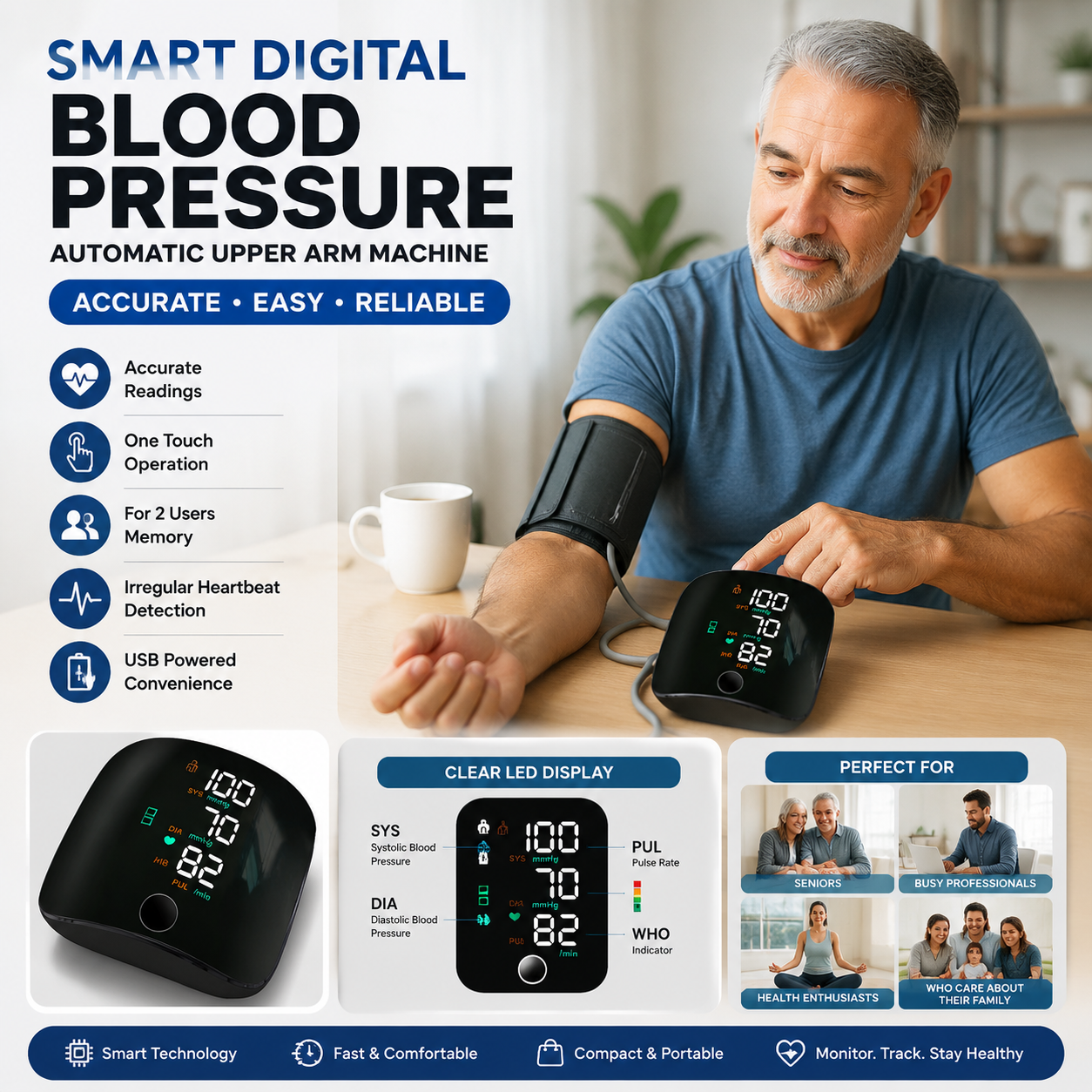 Smart Digital Blood Pressure Automatic Upper Arm BP Machine with LED Display