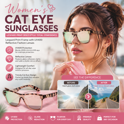 Women's Cat Eye Sunglasses Leopard Print Frame