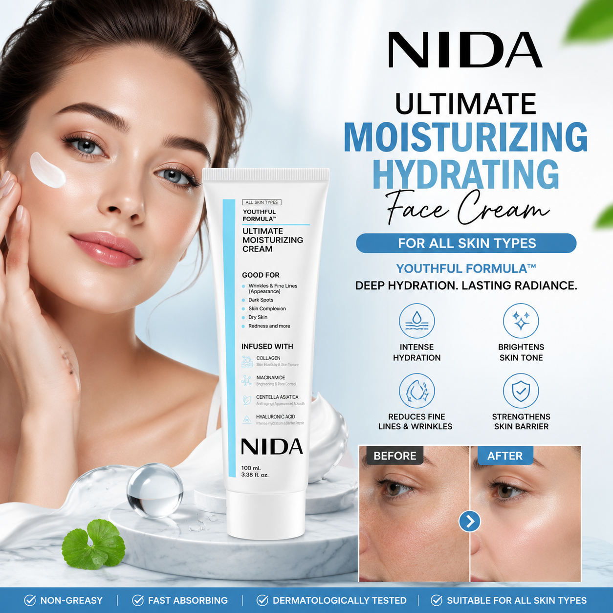 NIDA Ultimate Moisturizing Hydrating Face Cream for All Skin Types
