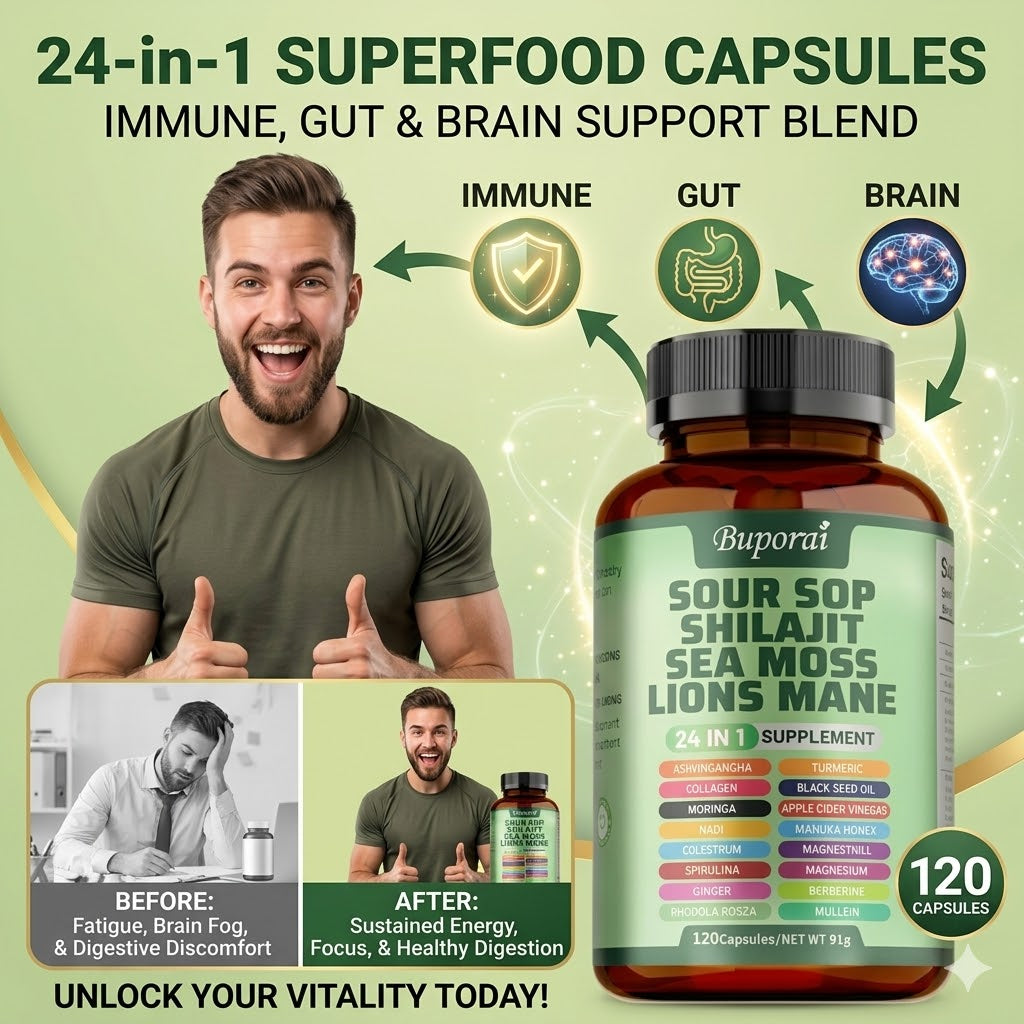 24 in 1 Superfood Capsules – Immune, Gut & Brain Support Blend