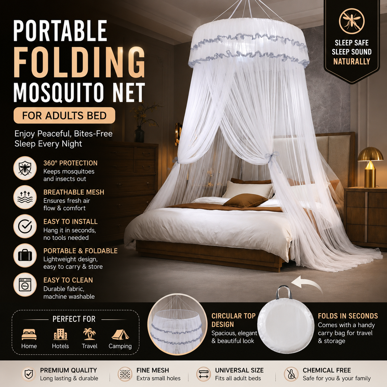 Portable Folding Mosquito Net for Adults Bed