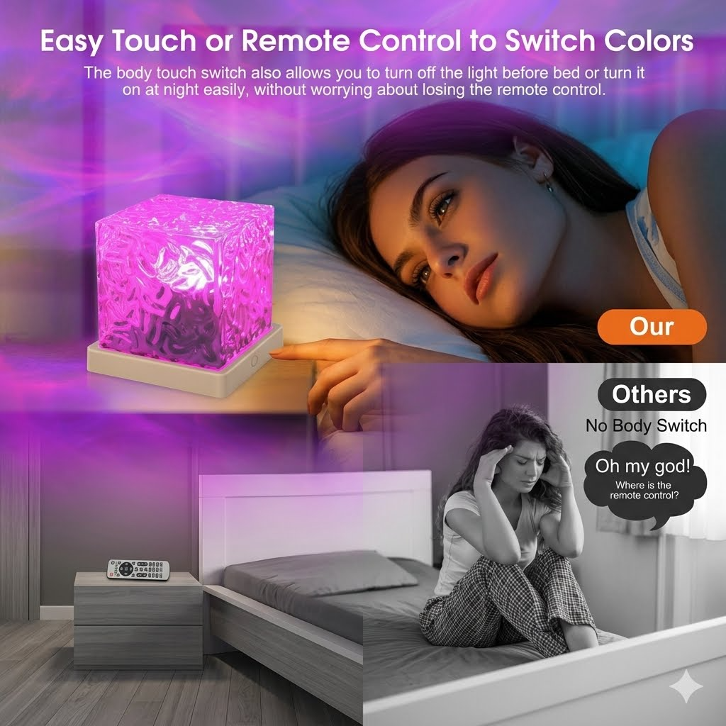 USB LED Water Ripple Lamp – Square Acrylic Multi-Color Ambient Light for Modern Home Décor