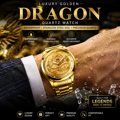 Luxury Golden Dragon Quartz Watch Waterproof Stainless Steel Dial