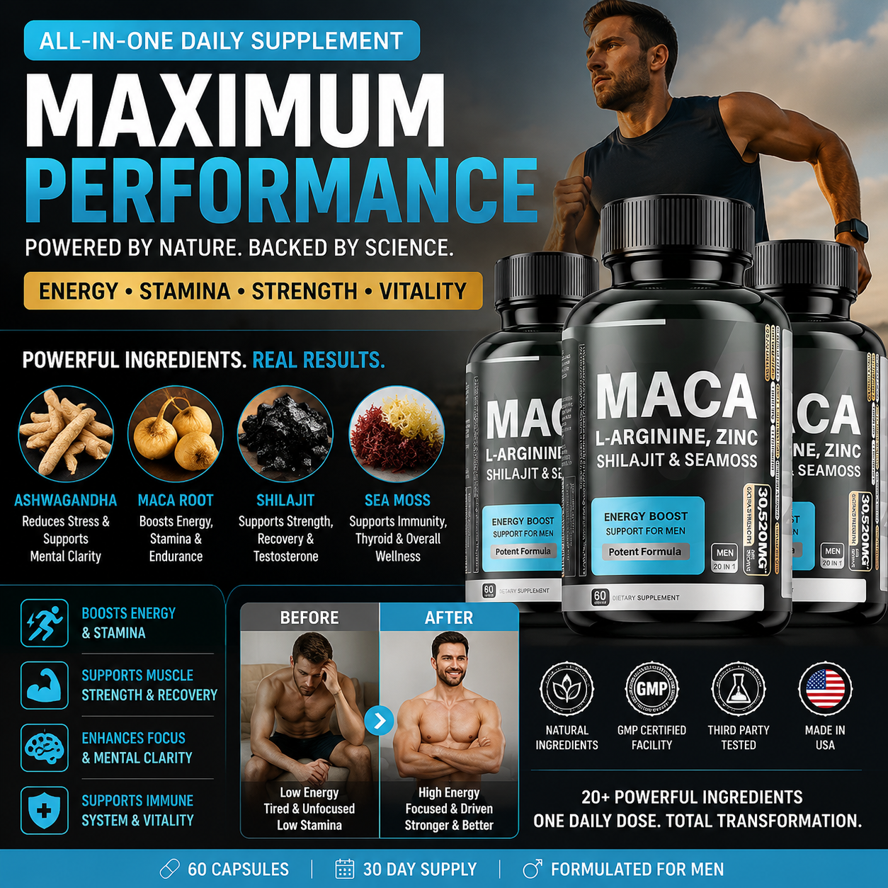Adult Ashwagandha, Maca, Shilajit & Sea Moss Capsules