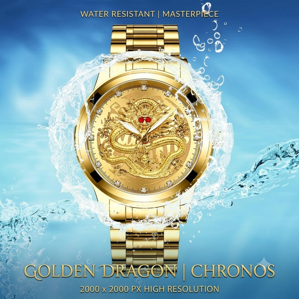 Luxury Golden Dragon Quartz Watch Waterproof Stainless Steel Dial