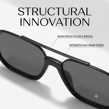 Retro Square Rimless Vintage Double Bridge Half Frame Sunglasses