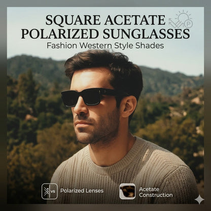 Square Acetate Polarized Sunglasses – Fashion Western Style Shades
