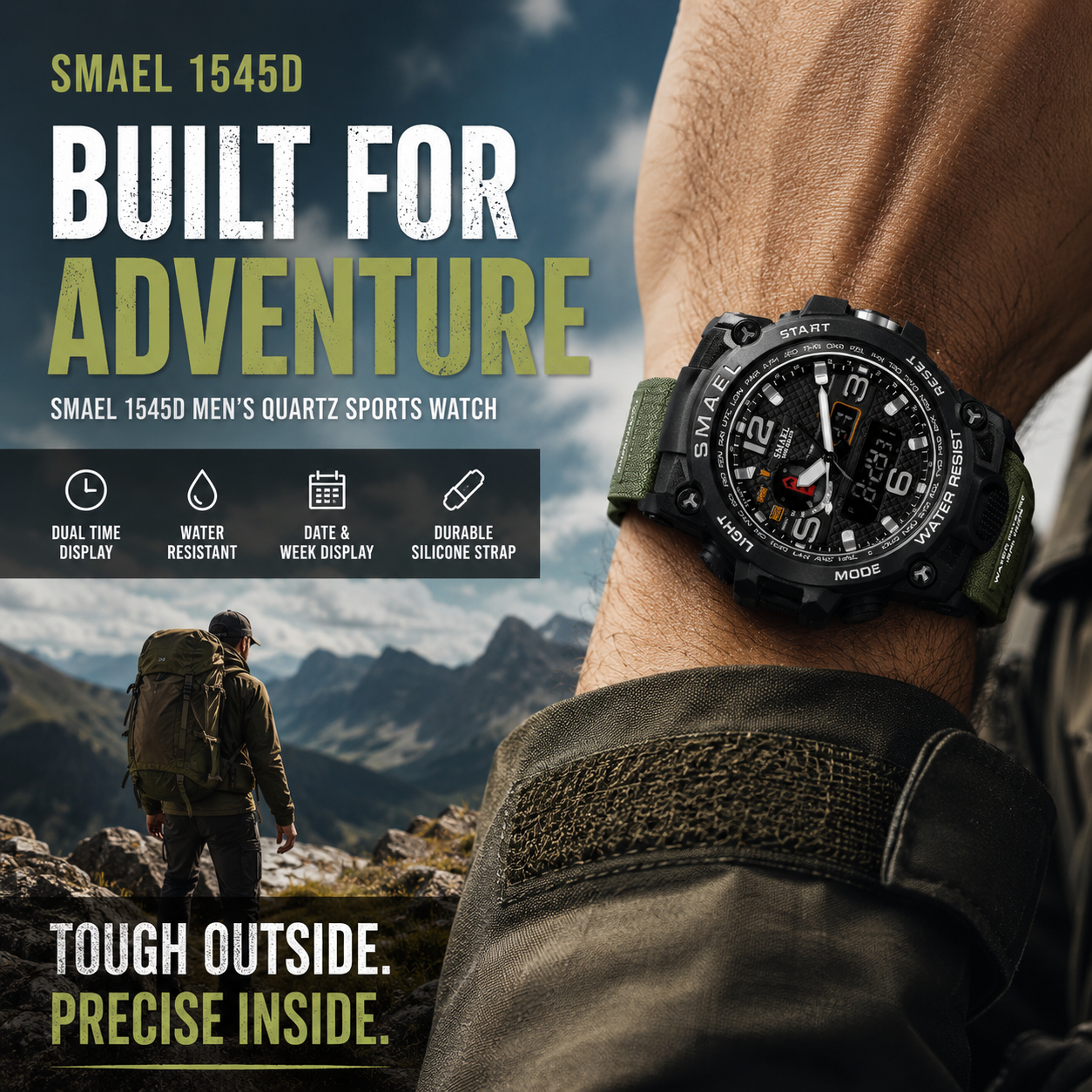 SMAEL Men's Quartz Sports Wristwatch with Silicone Strap