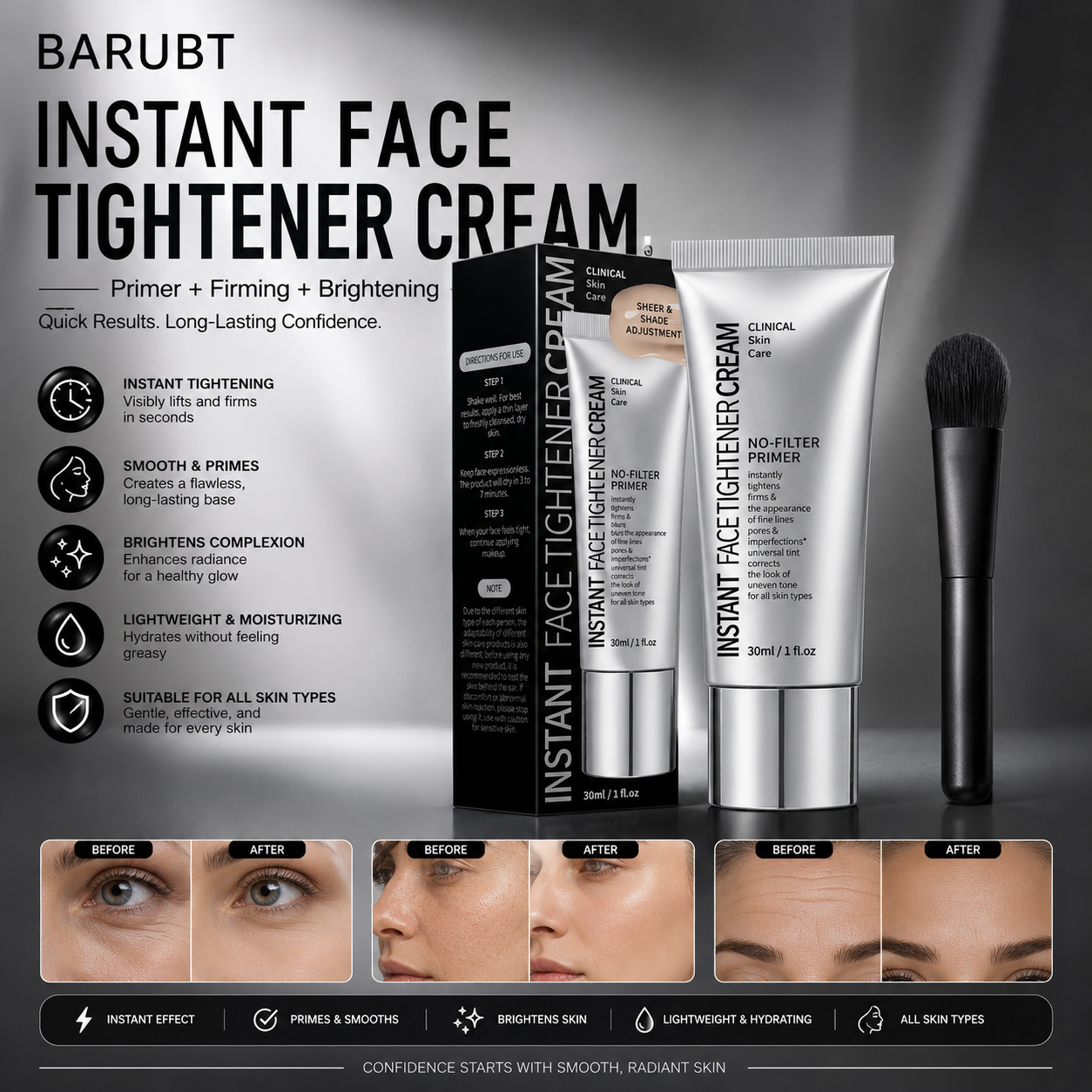 Quick-Acting Facial Firming Cream Primer – Lightweight Moisturizing Makeup Base for a Smooth, Radiant Look