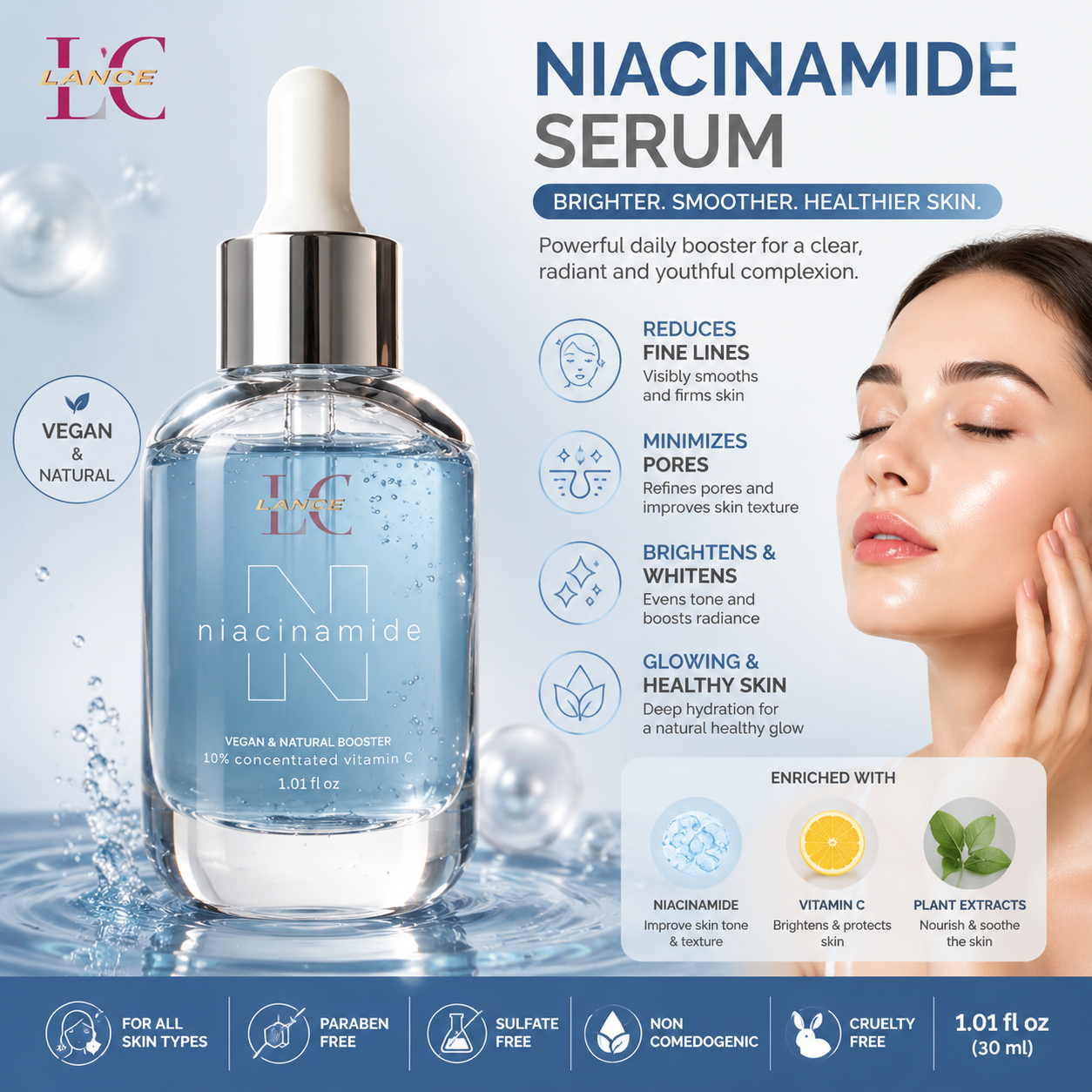 Lance Organic Vegan Niacinamide Serum – Brightening Skincare for Glowing Skin, Fine Lines & Pore Care
