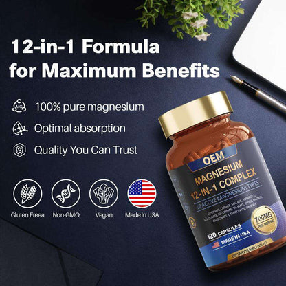 12 in 1 Magnesium Complex Capsules – Vitamin & Mineral Support Formula