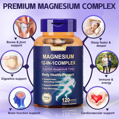 12 in 1 Magnesium Complex Capsules – Vitamin & Mineral Support Formula