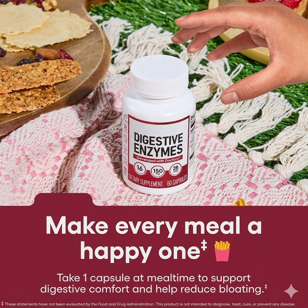 Digestive Enzymes with 16 Enzymes, Prebiotics & Probiotics – Dual-Action Daily Gut Health Support