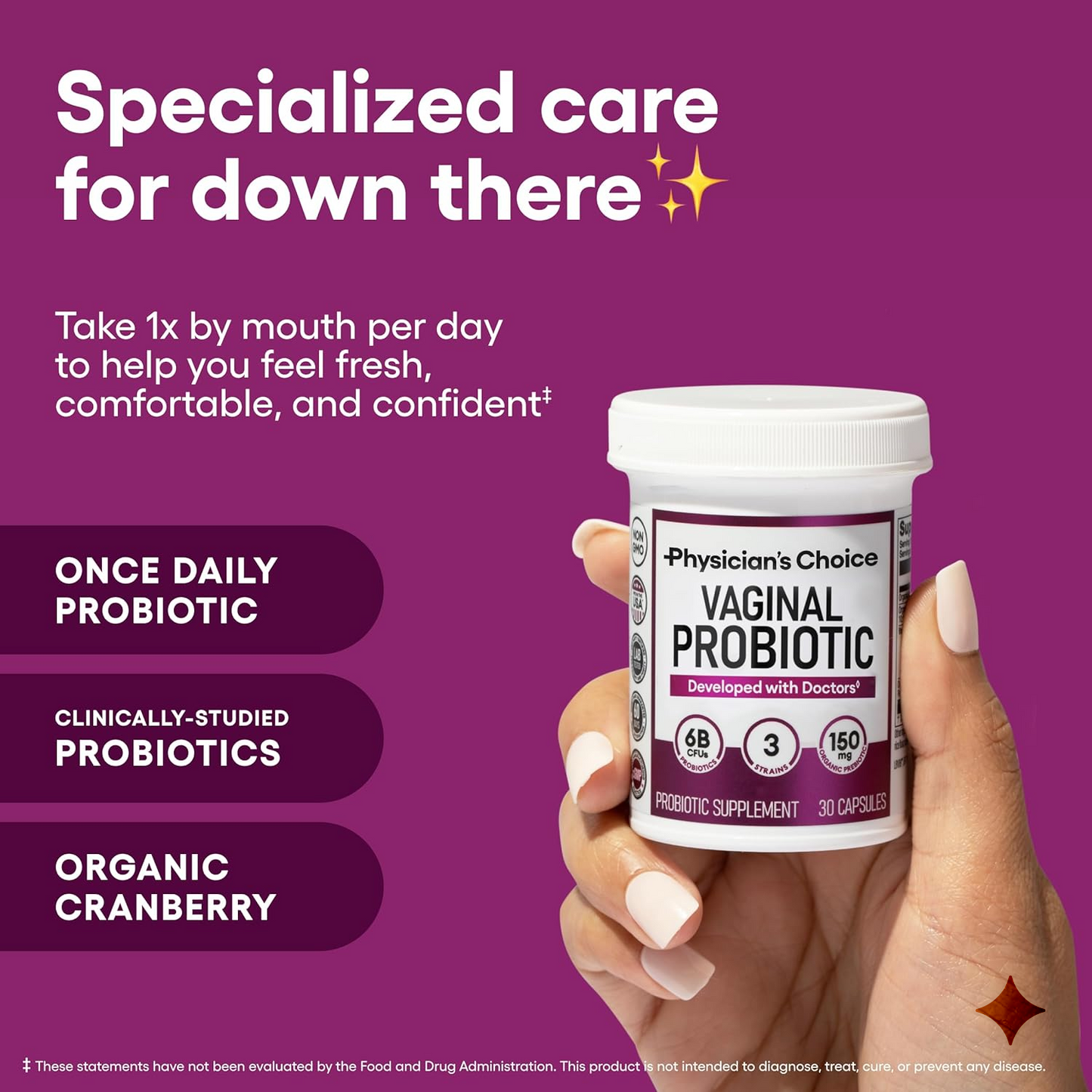 Women's Probiotic Capsules – 50 Billion CFU with 6 Probiotic Strains, Cranberry & Prebiotics