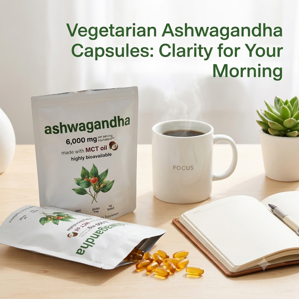 Vegetarian Ashwagandha Capsules – Non-GMO Herbal Dietary Supplement for Daily Wellness Support