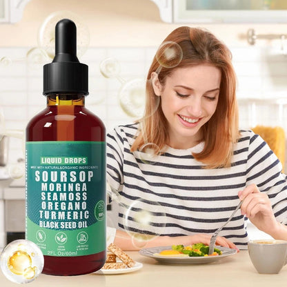 Organic 10-in-1 Soursop Drops with Moringa & Seamoss – Herbal Liquid Supplement