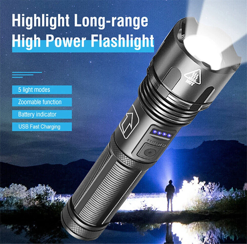 Rechargeable Tactical Flashlight – Waterproof Long Range Torch